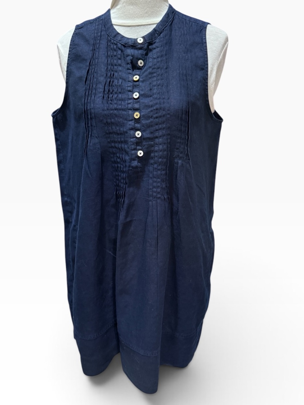 Quince Navy Sleeveless Midi Dress with Pintuck Front